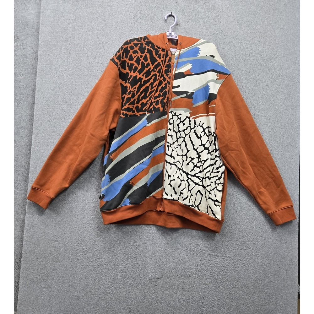 Jordan Men Hoodie 3XL Brown Patchwork Abstract Jumpman Logo Embroidered Fleece